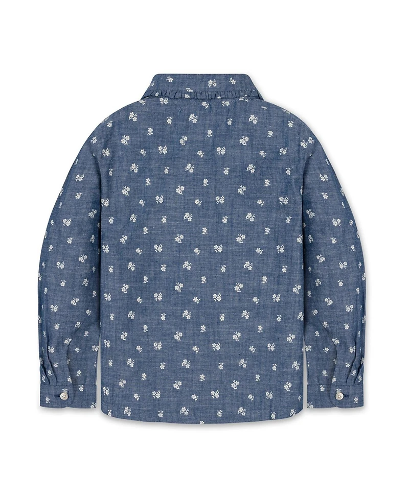 Hope & Henry Girls' 4-16 Chambray Peter Pan Collar Puffed Long-Sleeve Blouse