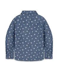 Hope & Henry Girls' 4-16 Chambray Peter Pan Collar Puffed Long-Sleeve Blouse