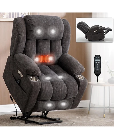 Streamdale Furniture Heavy Duty Chenille Power Lift Recliner with Massage and Heat