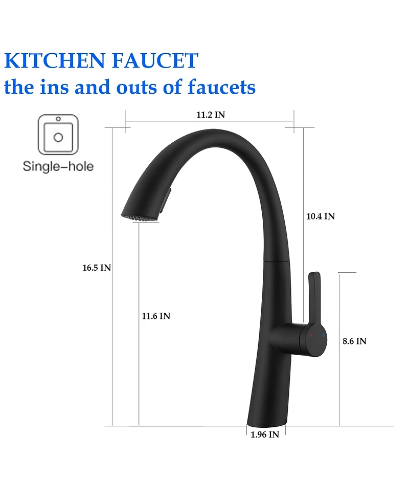 Thirtypeachy Single Handle High-Arc Pull-Down Kitchen Faucet, Stainless Steel with Dual-Mode Sprayer and 360degree(s) Swivel