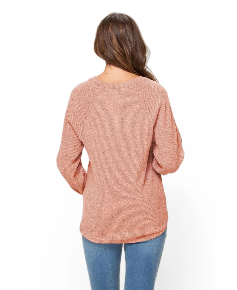 Hello Miz Maternity Lightweight Ribbed-Knit V-Neck Pullover Sweater