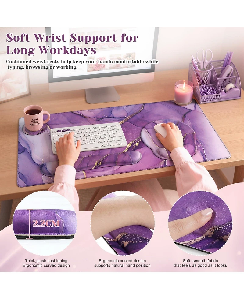 Lofree Extended Desk Blotter Set With Wrist Support And Coaster For Office Gaming Workspace