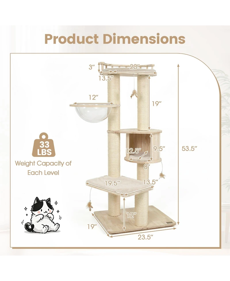Gymax Cat Tree Multi-level Climbing Tower with Top Perch and Condo Space Capsule