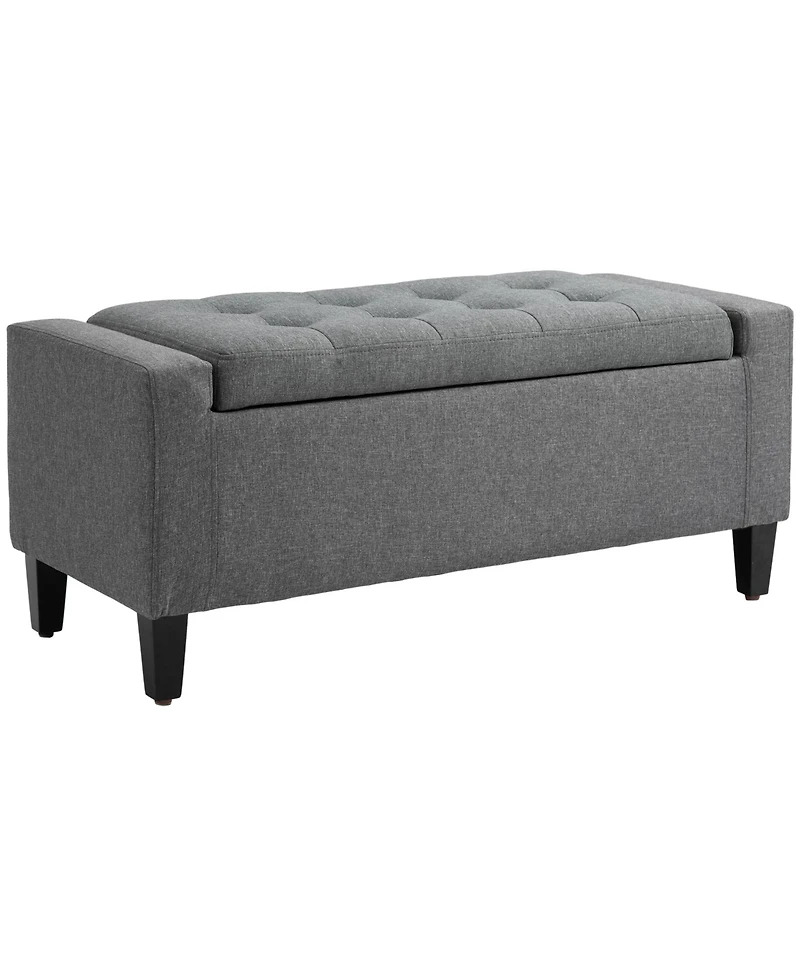 Flynama 36.25 inch Linen Tufted Storage Ottoman Bench, Lift Top Footrest, 330 Lbs Rubberwood Leg End-of-Bed Stool