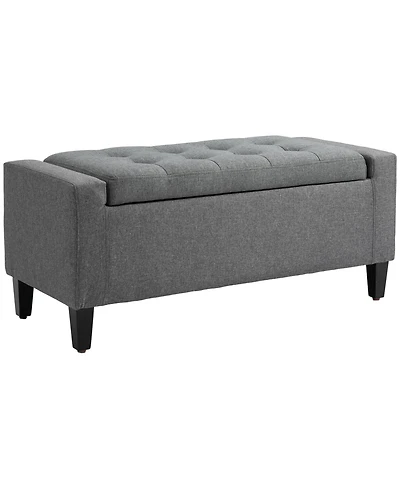 Flynama 36.25 inch Linen Tufted Storage Ottoman Bench, Lift Top Footrest, 330 Lbs Rubberwood Leg End-of-Bed Stool