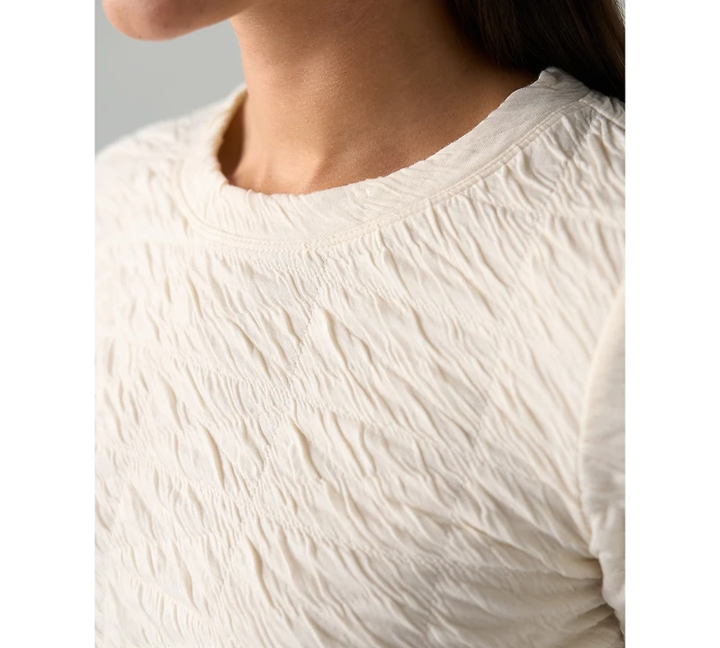 Liverpool Los Angeles Women's Crewneck Crinkled-Knit Flared Long-Sleeve Top