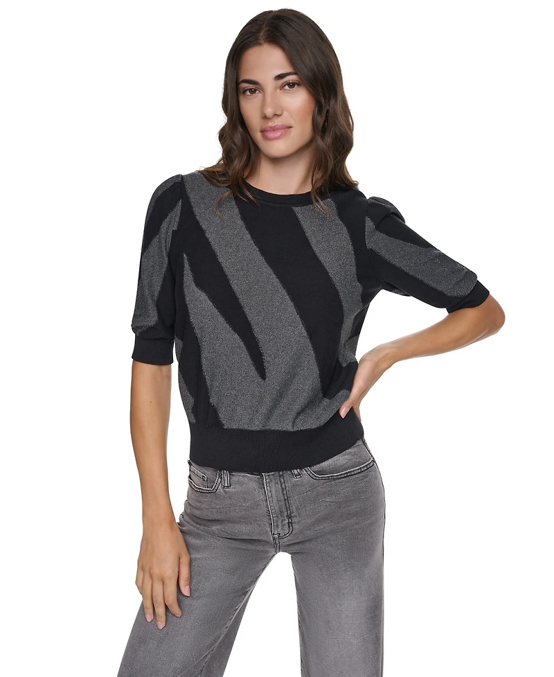 Dkny Women's Colorblock Lurex 3/4-Sleeve Pullover Sweater