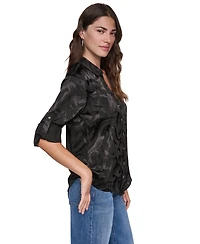 Dkny Women's Roll-Tab Jacquard Blouse