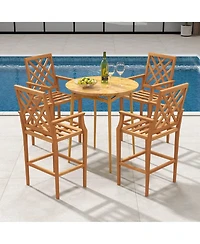 Costway Patio Teak Wood Bar Stool with Ergonomic Backrest Armrests and Footrest
