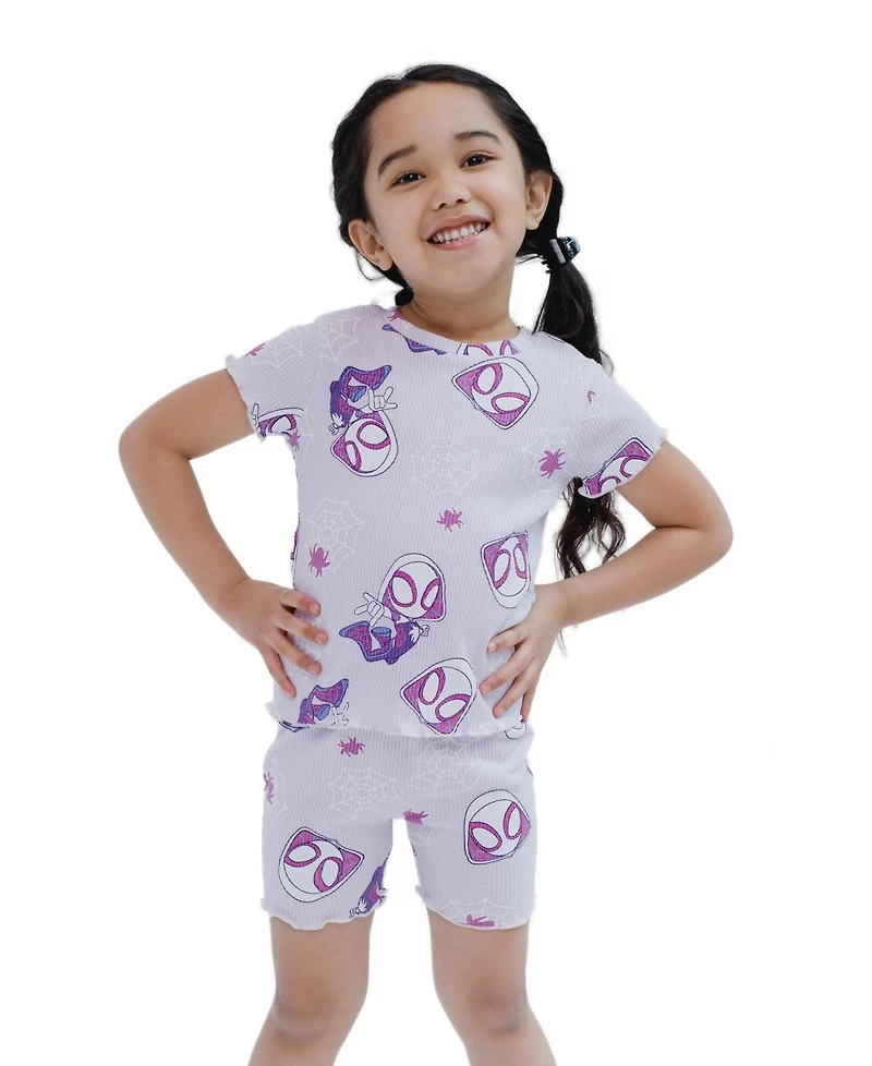Spidey and His Amazing Friends Baby Girls' Ghost-Spider Lettuce-Edge Ribbed-Knit T-Shirt and Shorts, 2-Piece Set