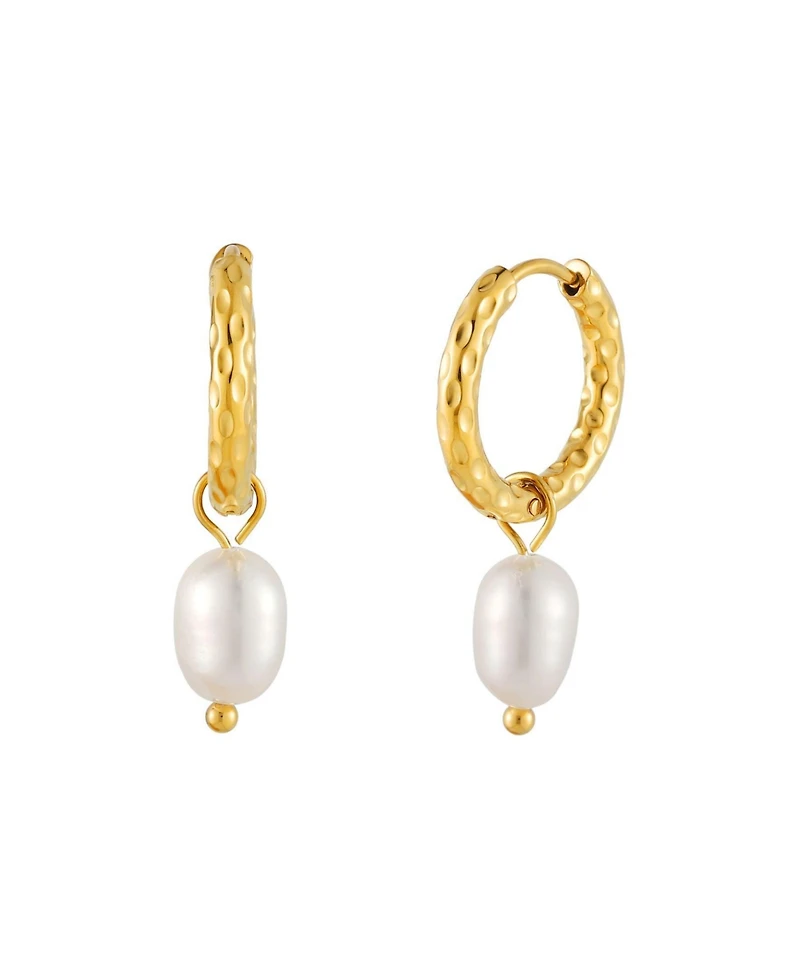 Atolea Faux Pearl Hammered Hoop Earrings