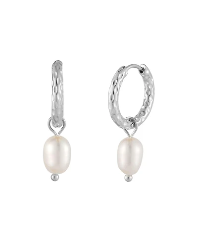 Atolea Faux Pearl Hammered Hoop Earrings