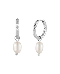 Atolea Faux Pearl Hammered Hoop Earrings