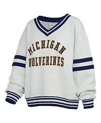 Pressbox Women's Michigan Wolverines Oates V-Neck Tackle Twill Oversized Sweatshirt