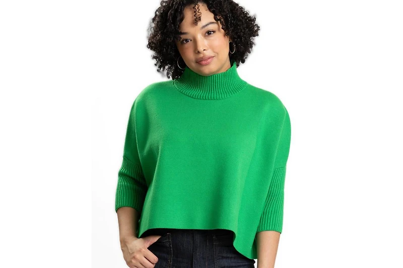 Caldwell Collection Women's Jordan Turtleneck Cropped 3/4-Length Sleeves Sweater