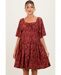 Pinkblush Women's Burgundy Floral Square Neck Dress