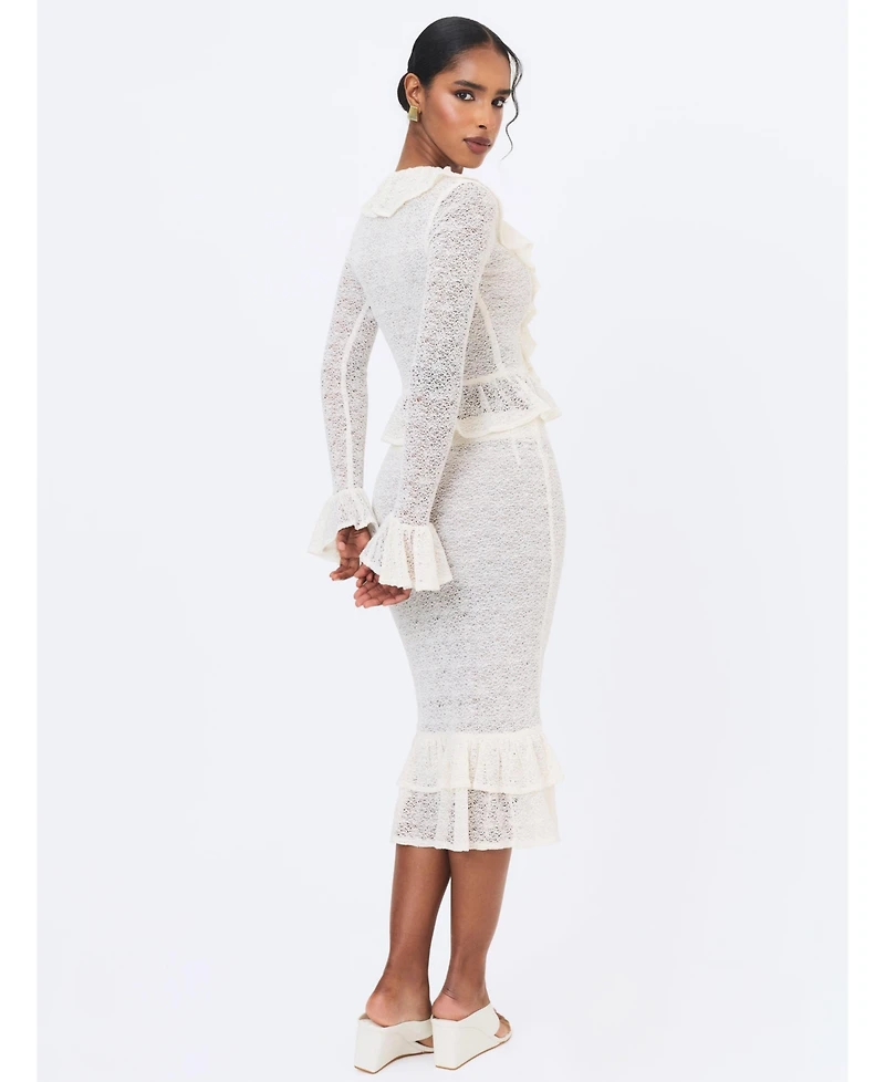 Miss Circle Women's Urvi Crochet Ruffled Midi Skirt