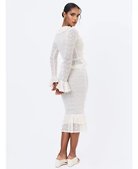 Miss Circle Women's Urvi Crochet Ruffled Midi Skirt