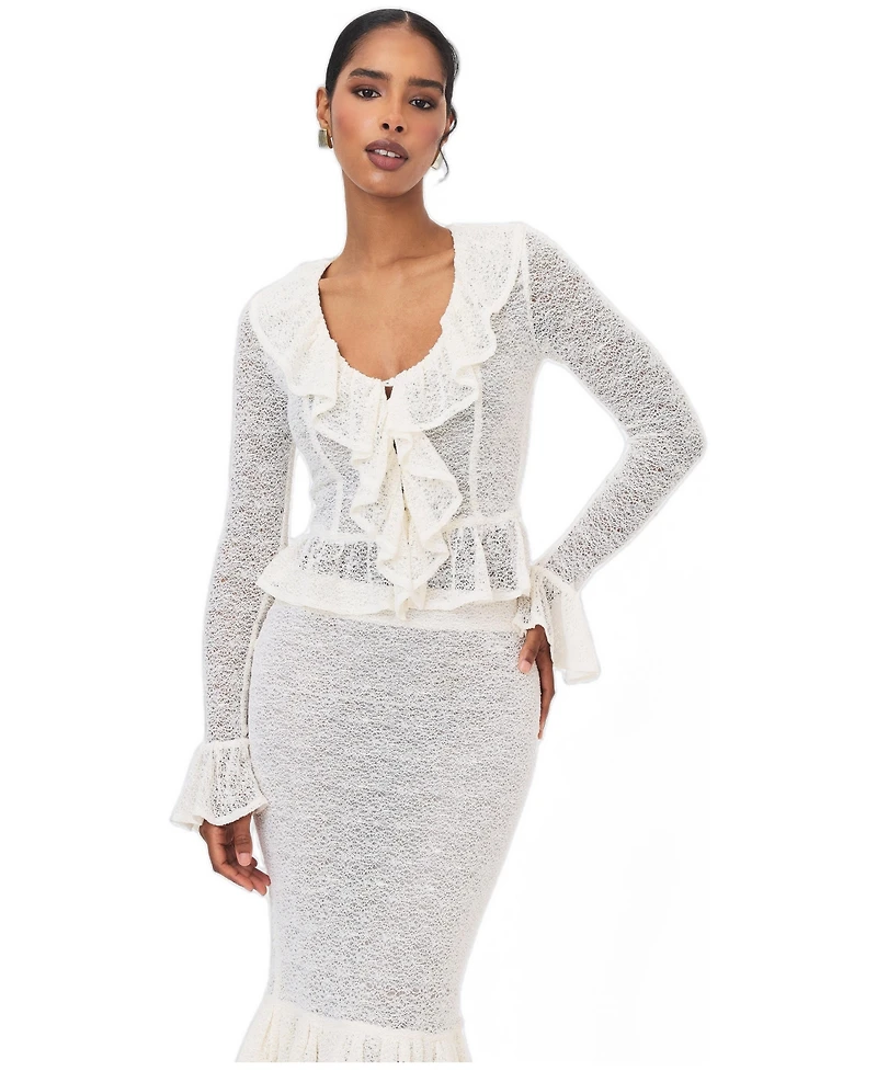 Miss Circle Women's Urva V-Neck Ruffle Flared-Sleeve Blouse