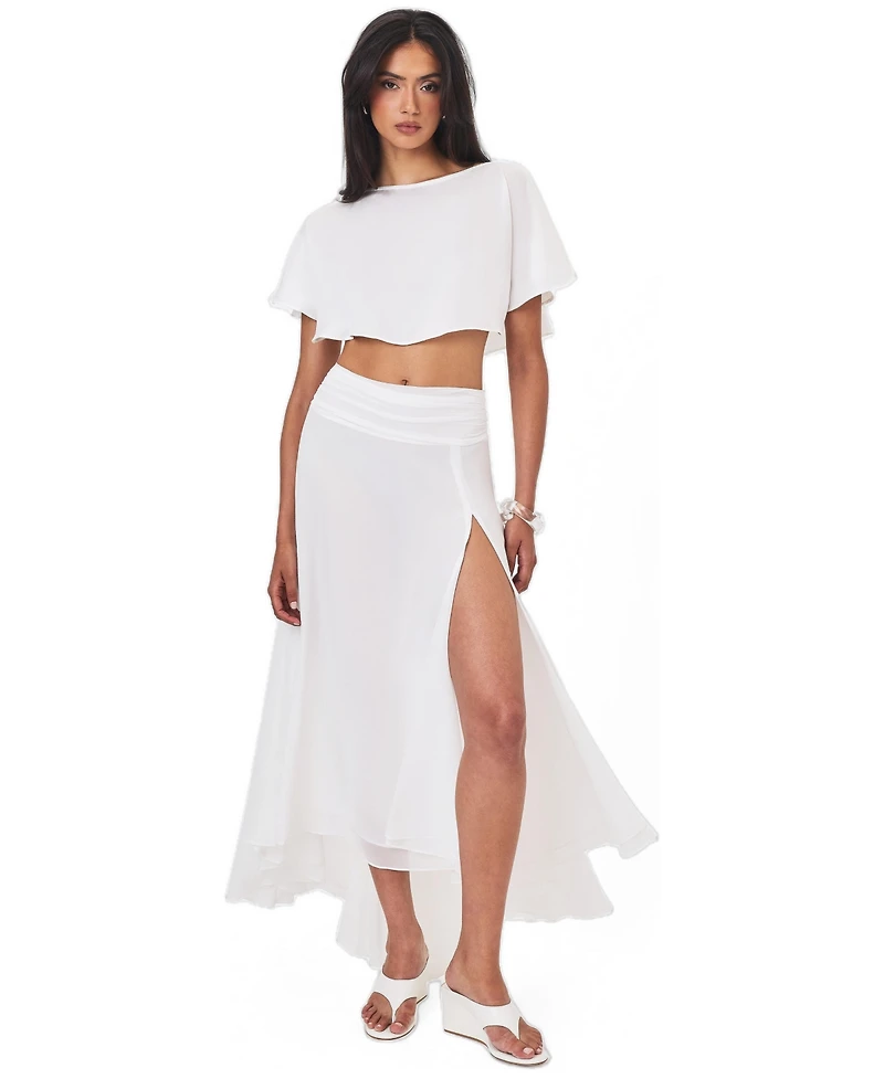 Miss Circle Women's Yarae Satin Boat Neck Short Sleeve Cape Top