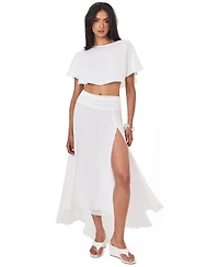 Miss Circle Women's Yarae Satin Boat Neck Short Sleeve Cape Top