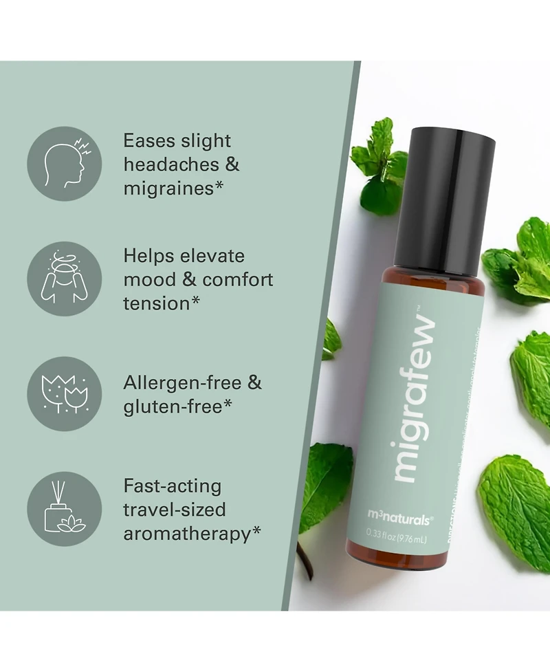 M3 MigraFew Aromatherapy Roll On with Peppermint, Spearmint and Lavender Essential Oils 9.76 Milliliter Pack of 2