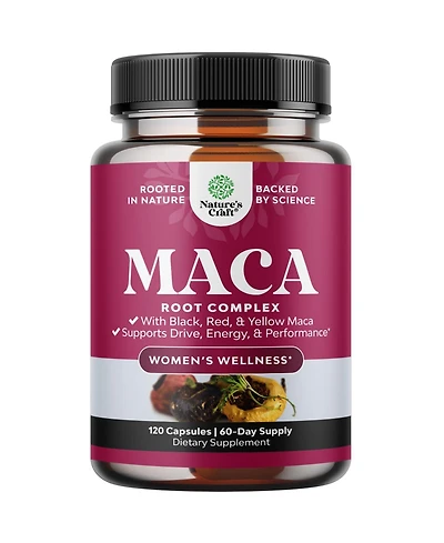 Nature's Craft Maca Root Capsules with Red, Yellow and Black Maca | 120 Count