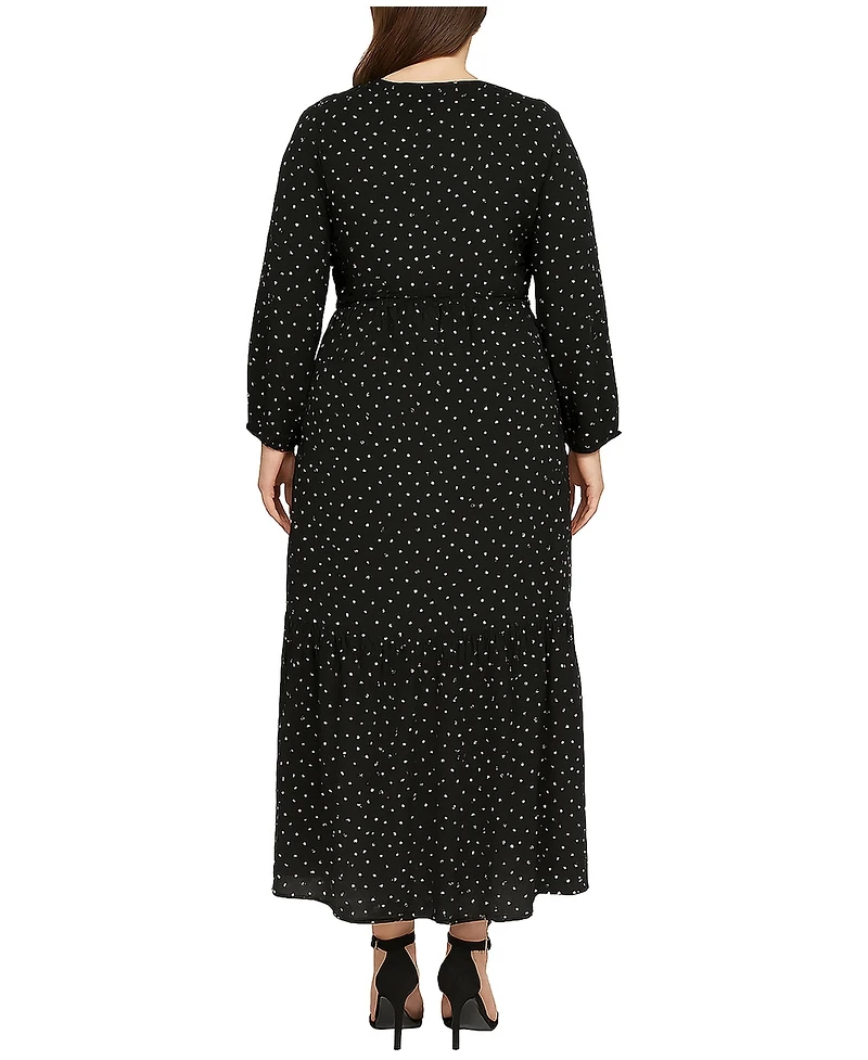 Standards & Practices Plus Polka-Dot Long-Sleeve Embroidered Detail Maxi Dress