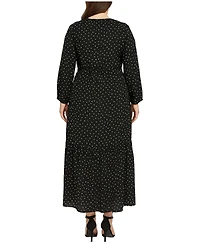 Standards & Practices Plus Polka-Dot Long-Sleeve Embroidered Detail Maxi Dress