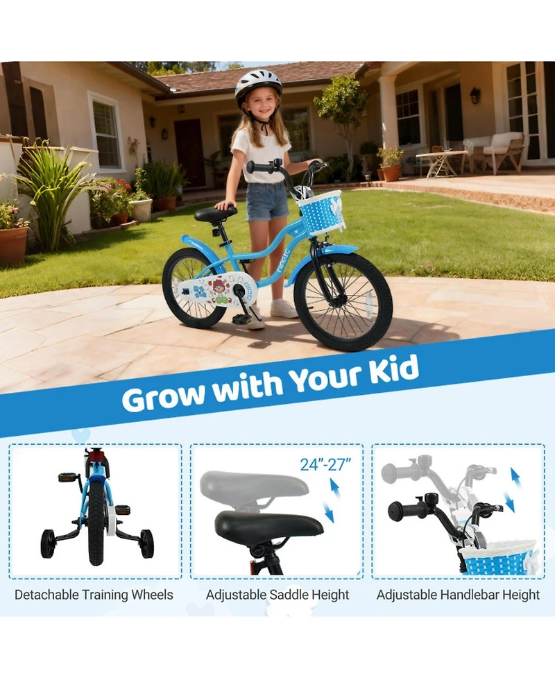 Sugift 18 Inch Adjustable Kids' Bike with Training Wheels, 132 lbs Capacity, Ages 4-8