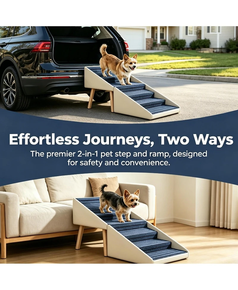 Zeny 2-in-1 Foldable 6-Step Dog Ramp, 23.05" Height Anti-Slip Pet Stairs for High Beds and Sofas, Suitable Small Medium Large Dogs