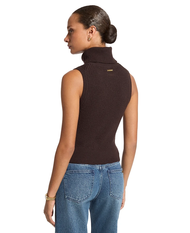 Michael Kors Women's Merino Wool Sleeveless Turtleneck Sweater Vest