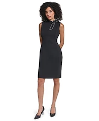 Karl Lagerfeld Paris Women's Mock Neck Bow Sleeveless Sheath Dress