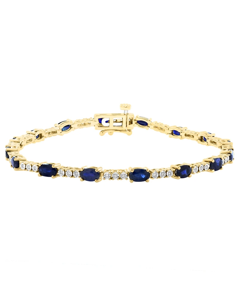 Effy Collection Diamond (1/5 ct. t.w.) and Sapphire (3-1/20 ct. t.w.) Tennis Bracelet in 14K Gold-Plated Sterling Silver