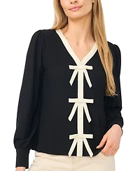 CeCe Women's Bow Front Long-Sleeve V-Neck Blouse