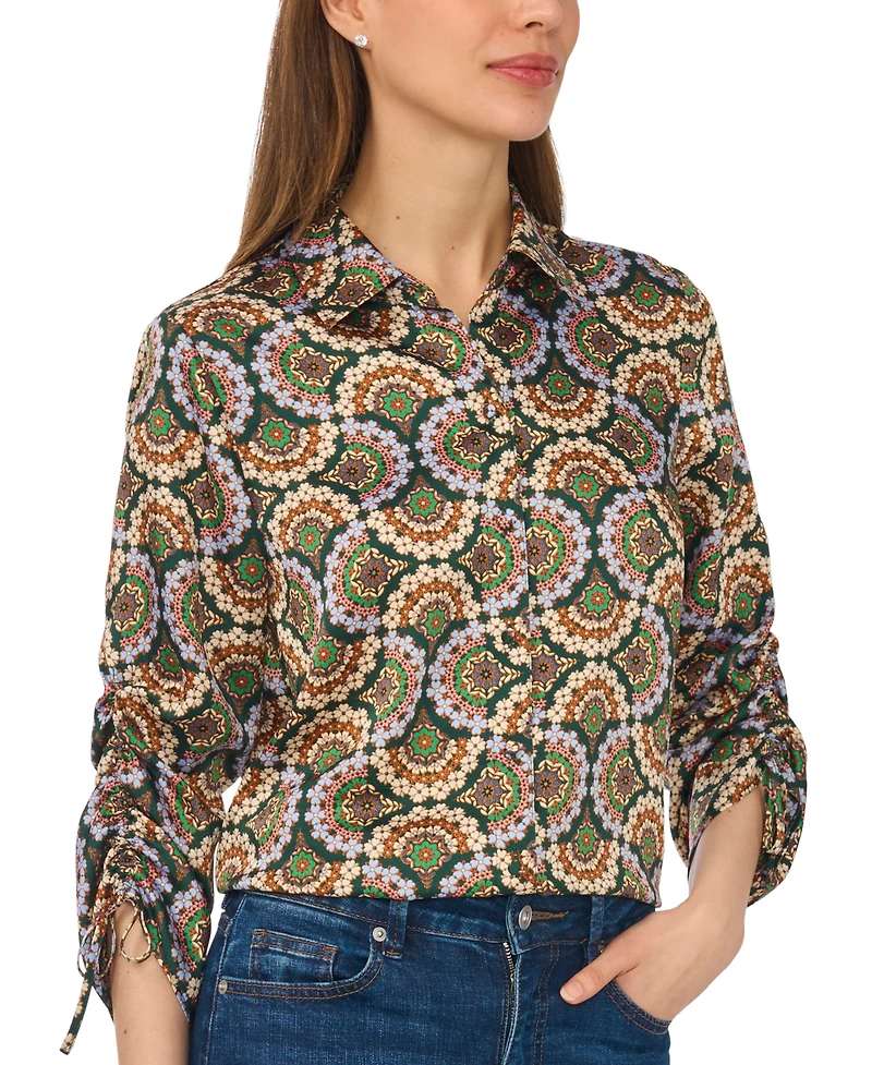 CeCe Women's Ruched Tie 3/4-Length Sleeve Shirt