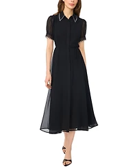 CeCe Women's Contrast Stitch S/S Scallop Midi Dress With Tie Waist