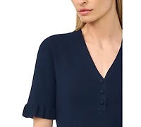 CeCe Women's V-Neck Elbow-Length Ruffle Sleeves Rayon Sweater
