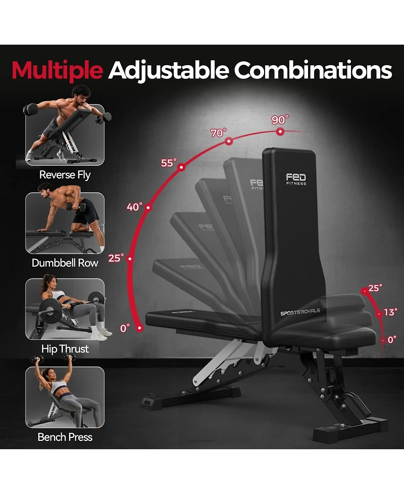 Fed Fitness Sportsroyals Weight Bench, 1300LBS Commercial Adjustable Weight Bench