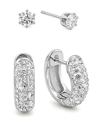 And Now This Clear Crystal Hoop and Stud Duo Earrings Set