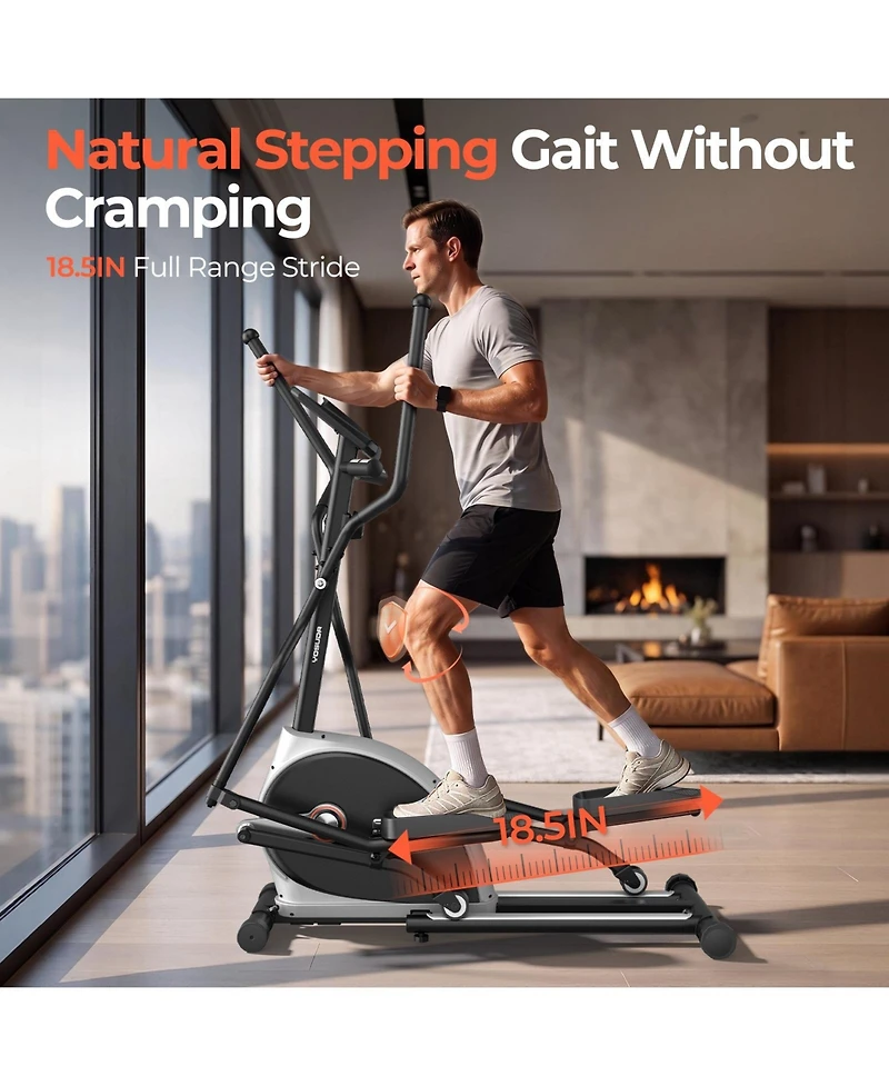 Fed Fitness Yosuda Magnetic Front Drive Elliptical 18.5" Stride, Adjustable Resistance Home Cardio Machine with Lcd and Non-Slip Pedals