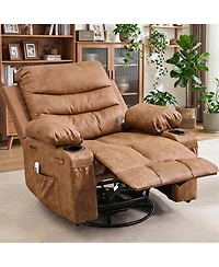 Oversized 360 Degree Swivel Glider Recliner Chair With Massage And Heating, Wide Seat Manual Lounge Armchair Cup Holder, For Living Room, Bedroom