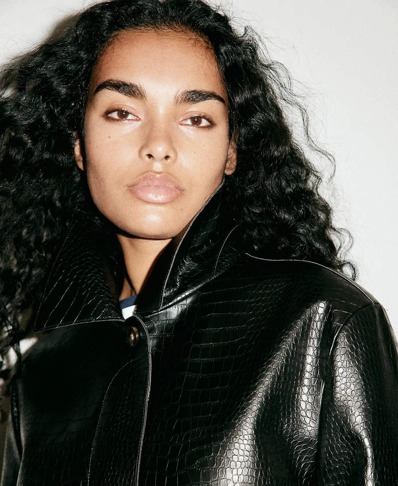 Mango Women's Crocodile-Effect Faux Leather Cropped Jacket