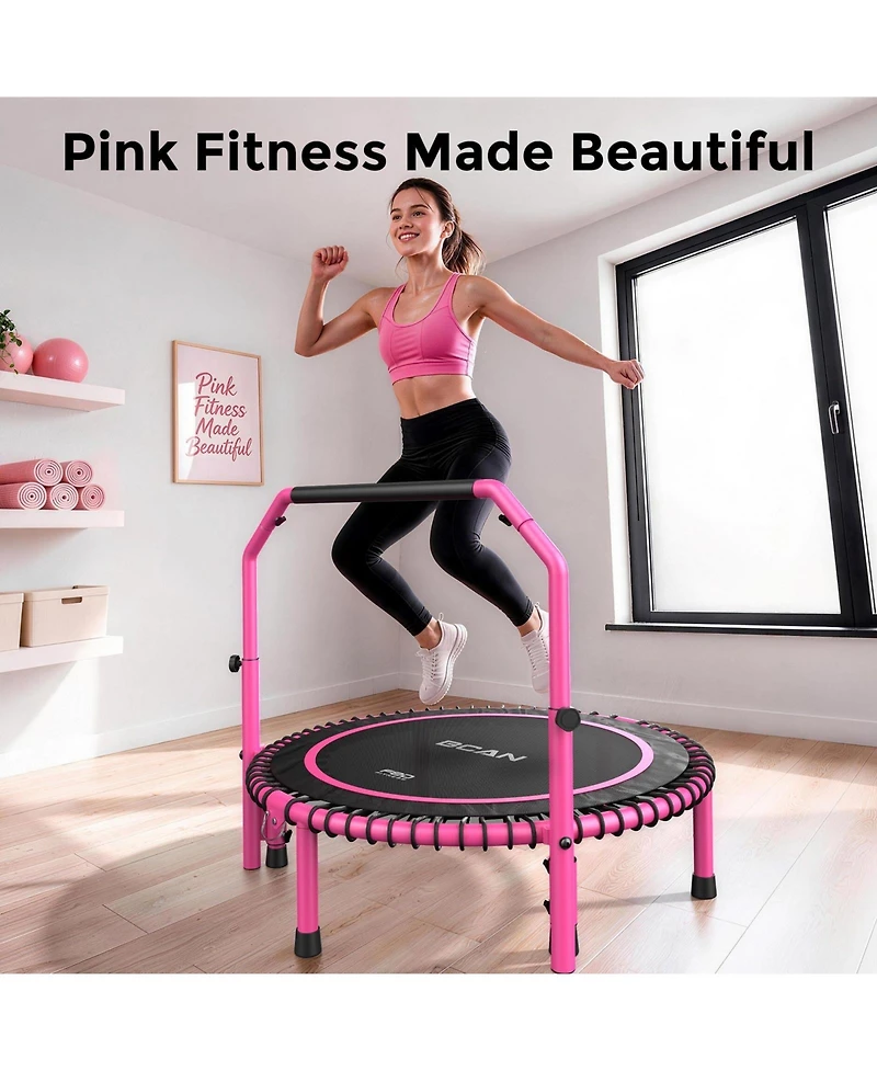 Bcan BT2 40 Inch Rebounder Trampoline for Adults, Handle Included, Indoor Use, 450 lbs Weight Capacity