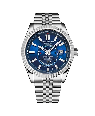Stuhrling Datemaster Ii Men s Swiss Automatic 42mm Stainless Steel Watch, Dial, Fluted Bezel, Day & Date