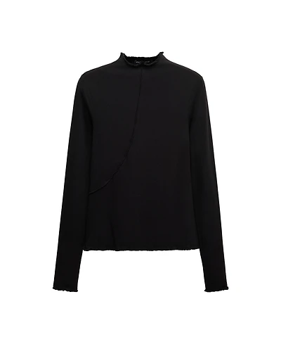 Mango Women's Fitted Long-Sleeve Mock Neck T-Shirt