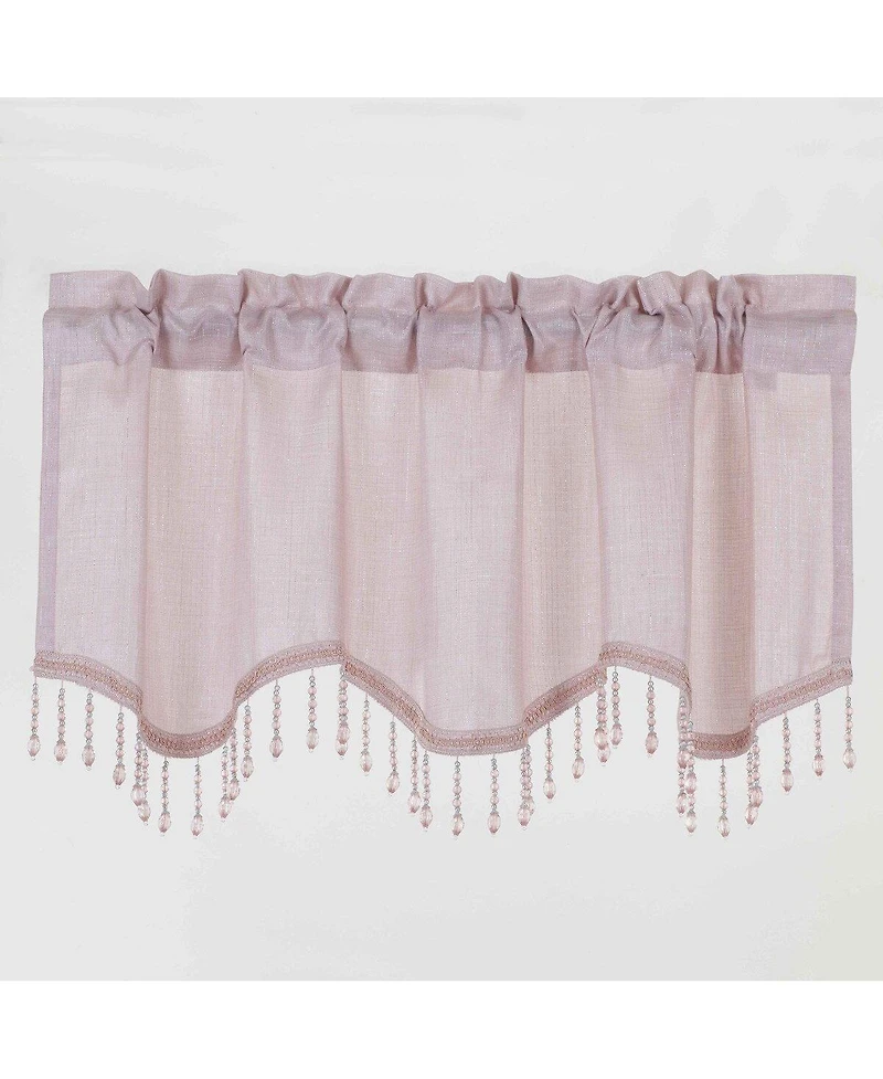 Kate Aurora Gina Complete 4 Piece Rose Pink Metallic Sheer Window Curtains And Beaded Valances Set