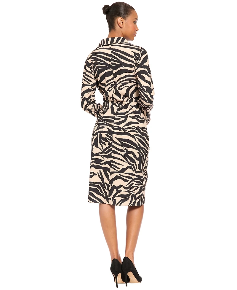 London Times Women's Wrap Long-Sleeve Animal-Print Midi Dress