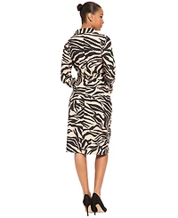 London Times Women's Wrap Long-Sleeve Animal-Print Midi Dress