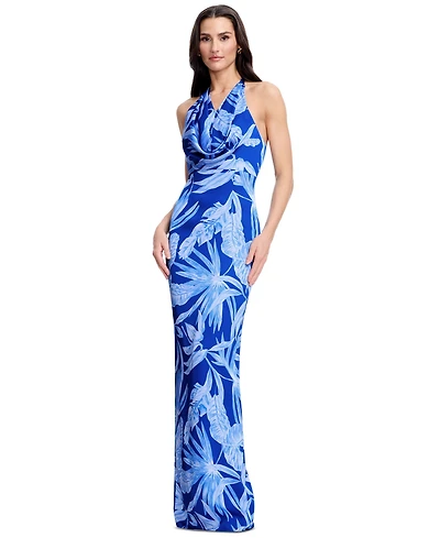 Dress the Population Women's Halter Cowl Neck Column Maxi